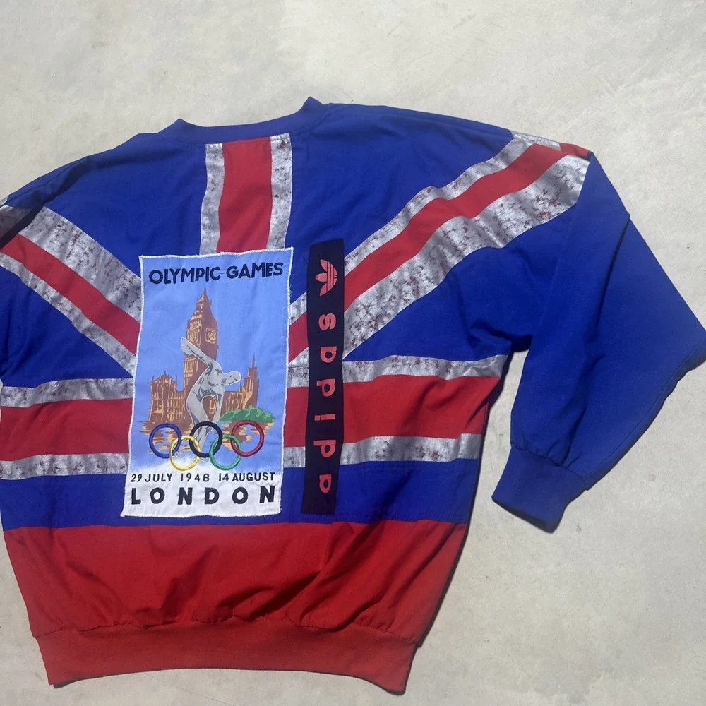 Vintage 1980s Adidas Olympic Games London 1908 1948 Sweatshirt AOP SZ XL 2 Sided